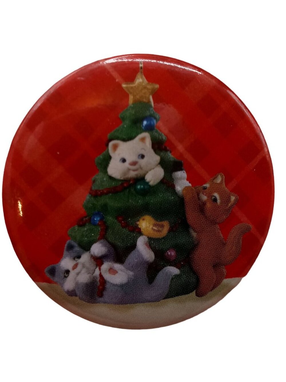 Christmas Tree Cats Pin Pinback Button Playful Kittens Red Holiday
